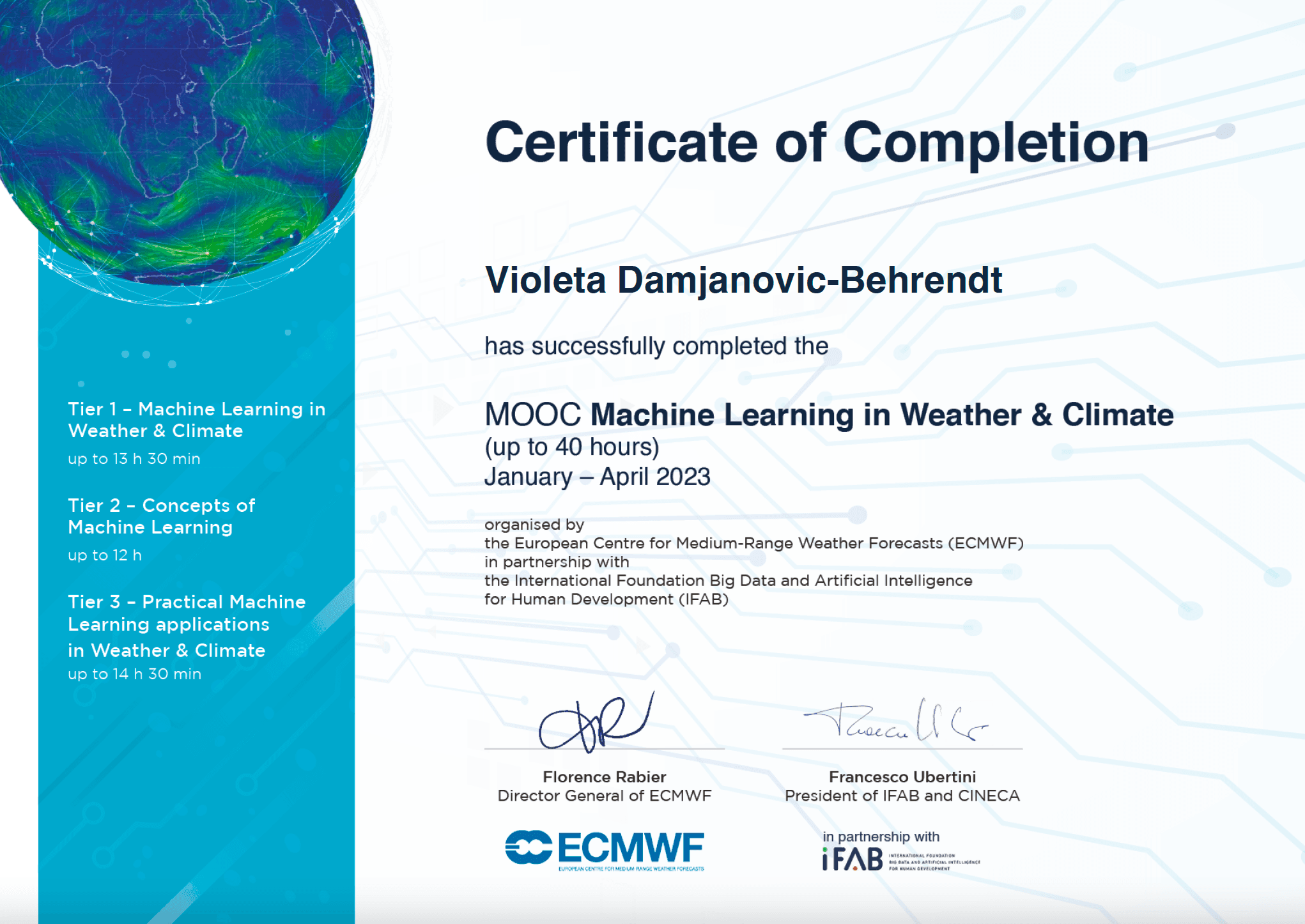 ECMWF Certificate - Machine Learning in Weather and Climate