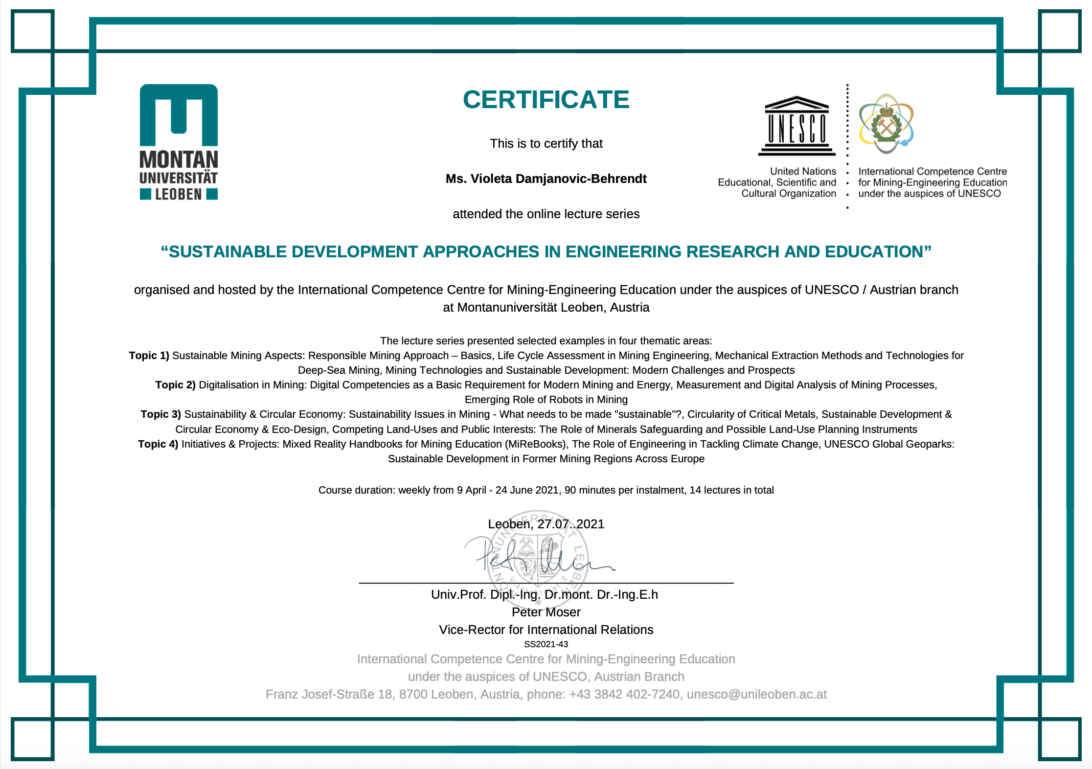 Montan University Certificate